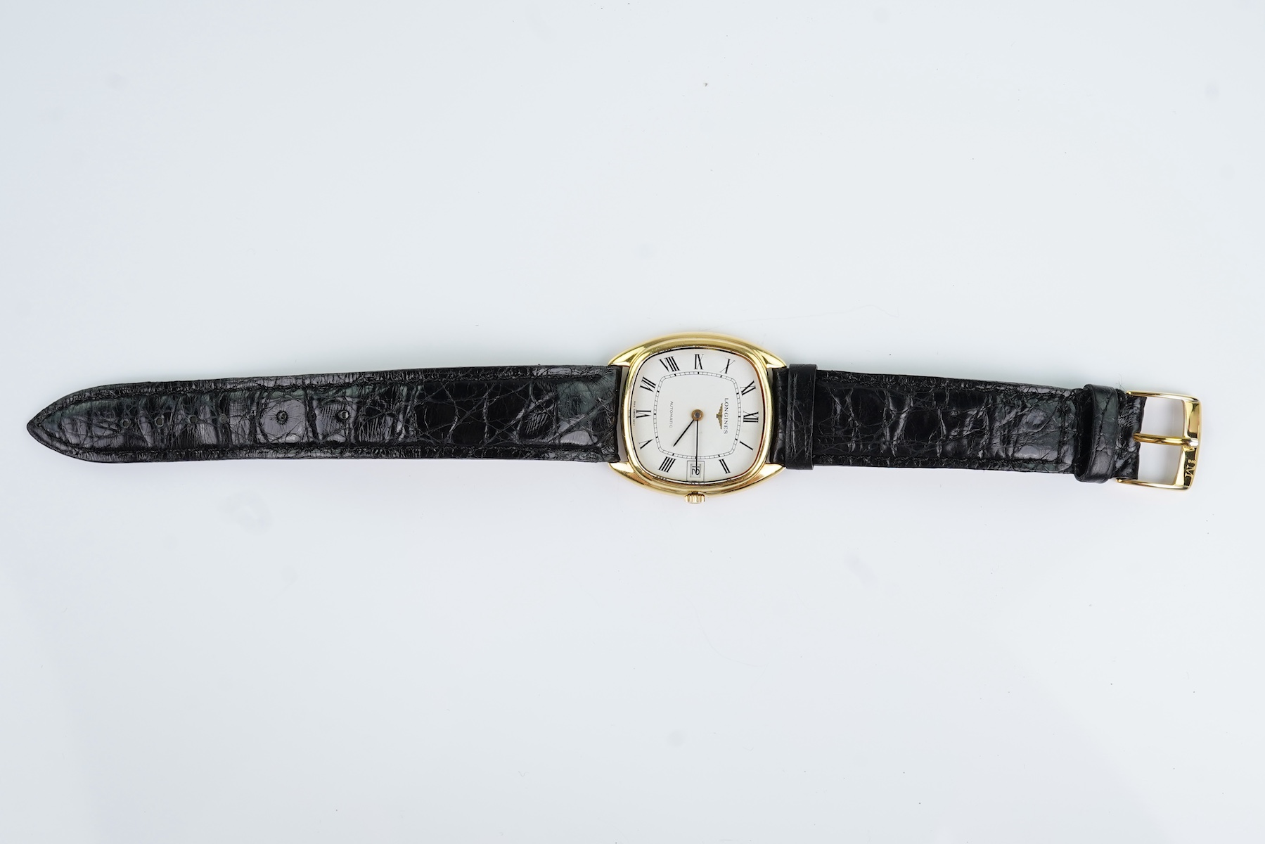 A gentleman's late 20th century 18ct gold Longines automatic dress wrist watch